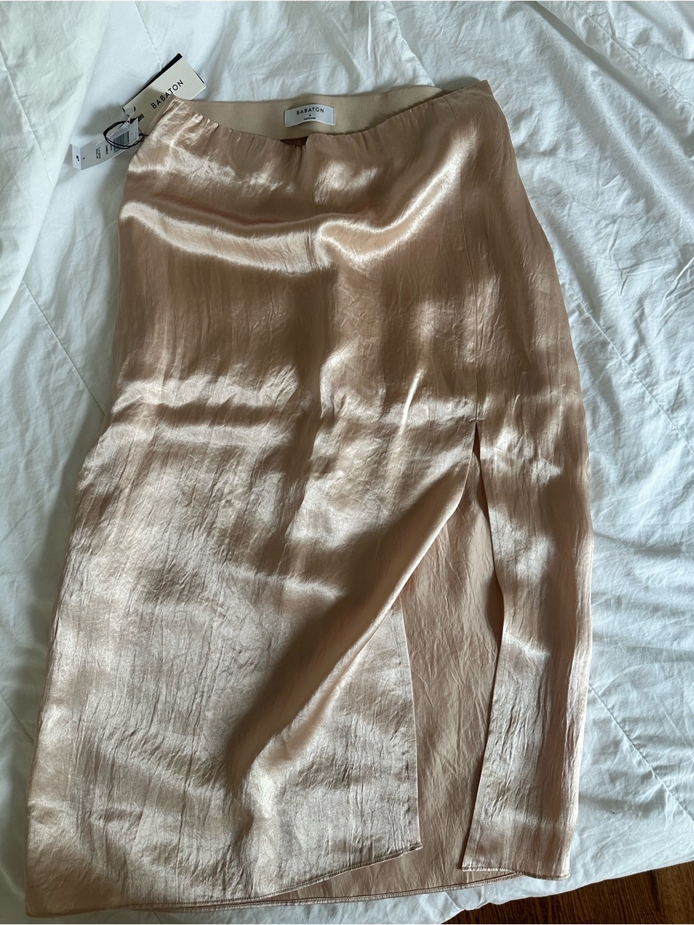 Babaton Satin Midi Skirt in Champagne Blush size 6